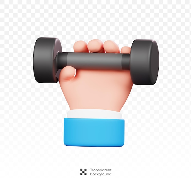 Hand holding dumbbell isolé Icône de dessin animé de geste de la main humaine Illustration 3D