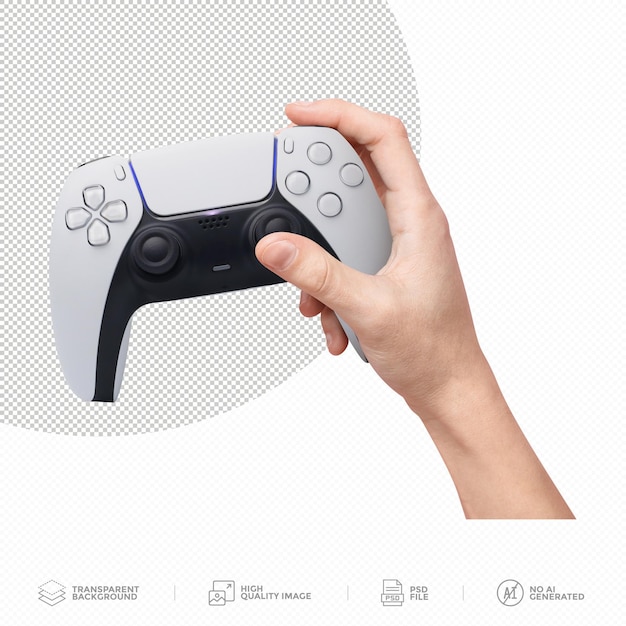 Hand holding game controller on transparent background