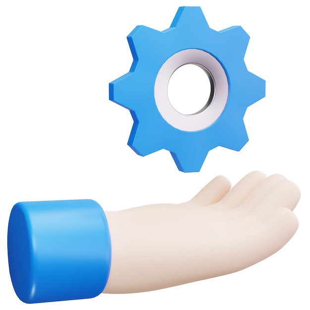 Hand holding a gear icon representing technical support