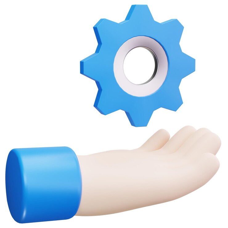 PSD hand holding a gear icon representing technical support