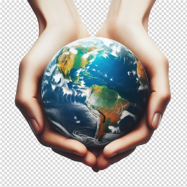 PSD a hand holding a globe with the word world on it