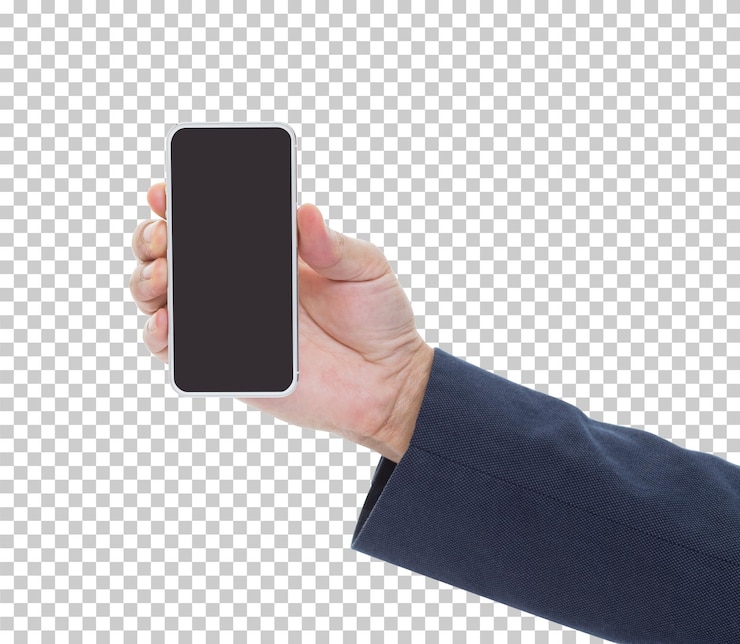PSD hand holding mobile phone isolated