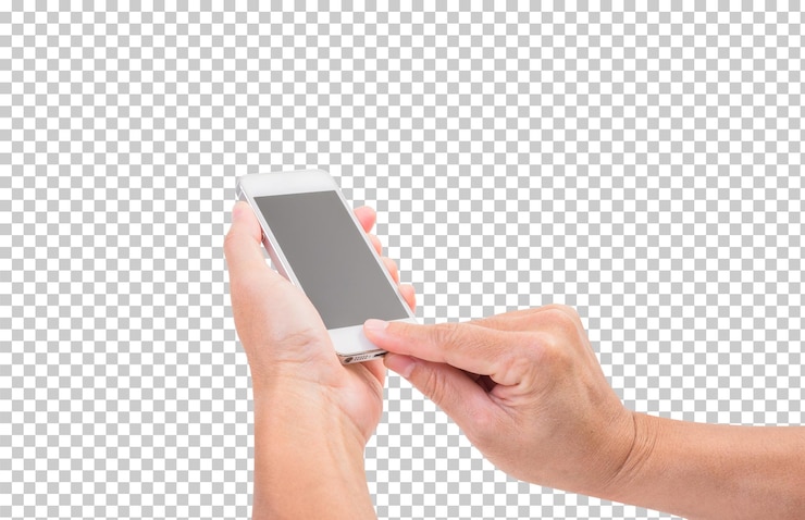 PSD hand holding mobile phone isolated