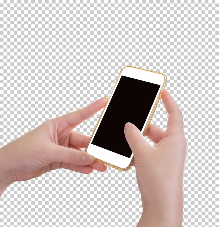 PSD hand holding mobile phone isolated