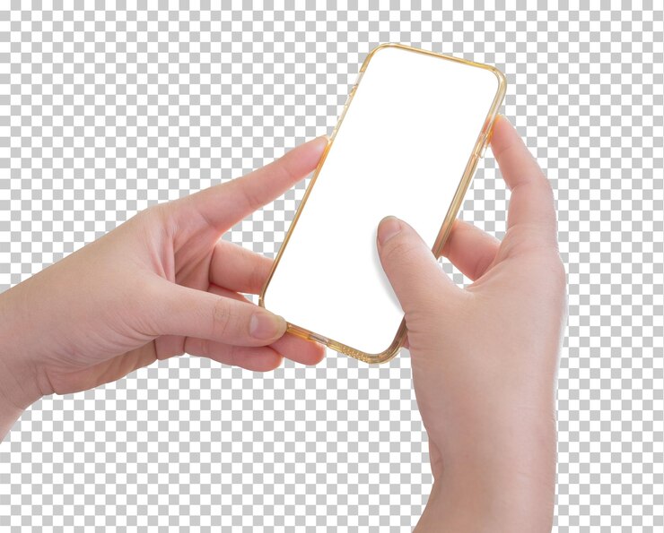 PSD hand holding mobile phone isolated