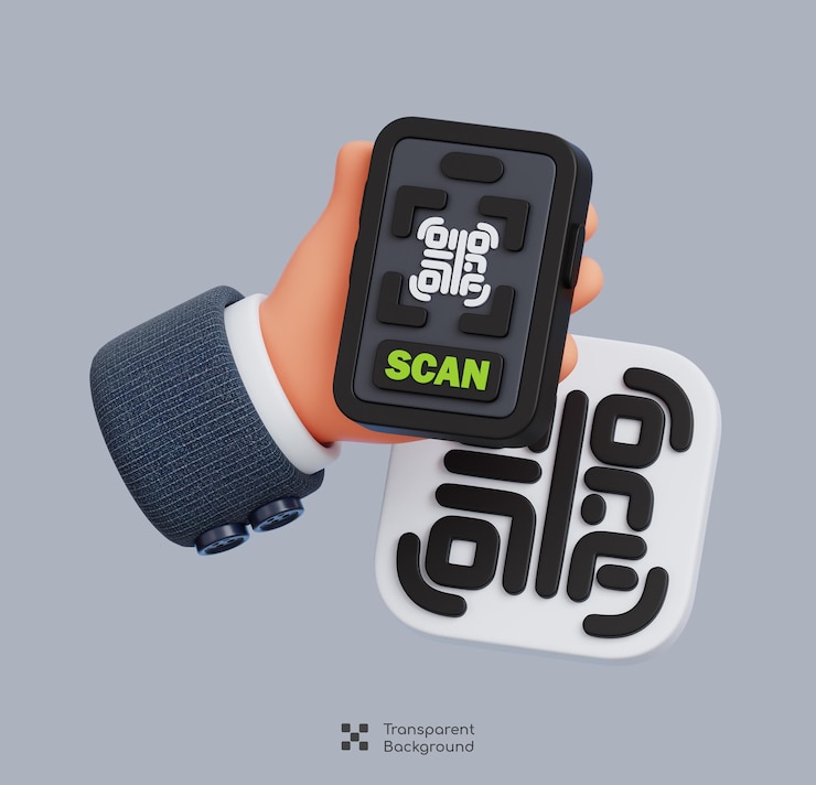 PSD hand holding mobile phone scanning qr code isolated cartoon payment hands gesture 3d render