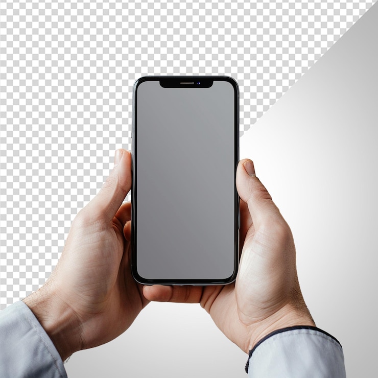 PSD hand holding phone screen png