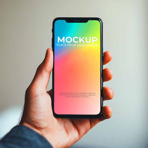 Hand Holding Smartphone con Mockup dello schermo gradiente