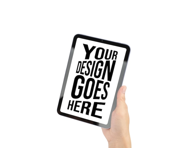 Hand holding a tablet with a placeholder for your design