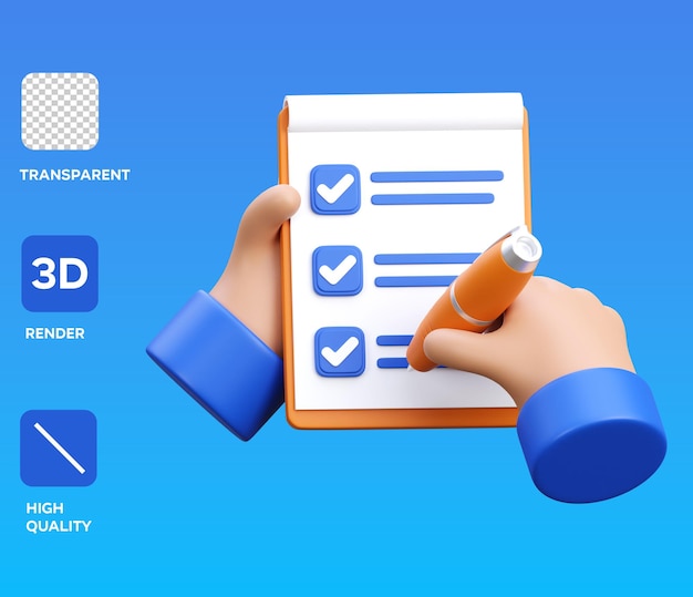 Hand Holding To Do List 3D icon illustration