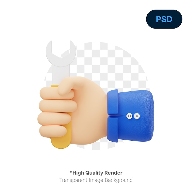 PSD hand holding wrench 3d icon premium psd