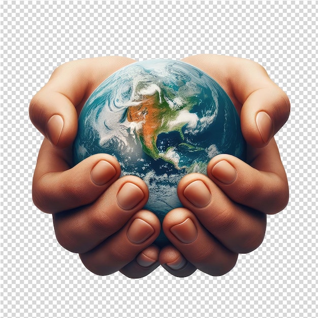 PSD a hand holds a globe with the word earth on it