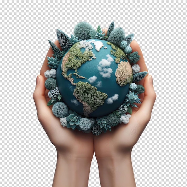 PSD a hand holds a globe with the word earth on it