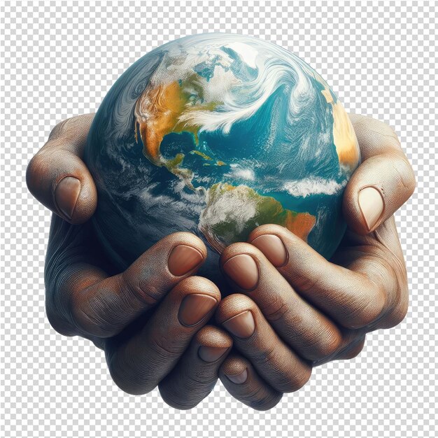 PSD a hand holds a globe with the word earth on it