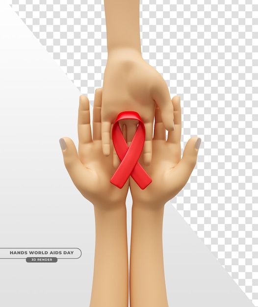 Hand in 3d-render mit rotem band zur feier des welt-aids-tages