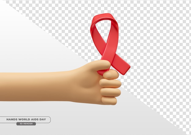 Hand in 3d-render mit rotem band zur feier des welt-aids-tages