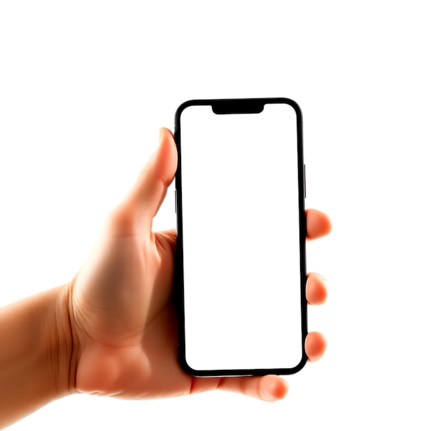 Hand in der Hand schwarzes Smartphone Leerbildschirm Mobiltechnologie