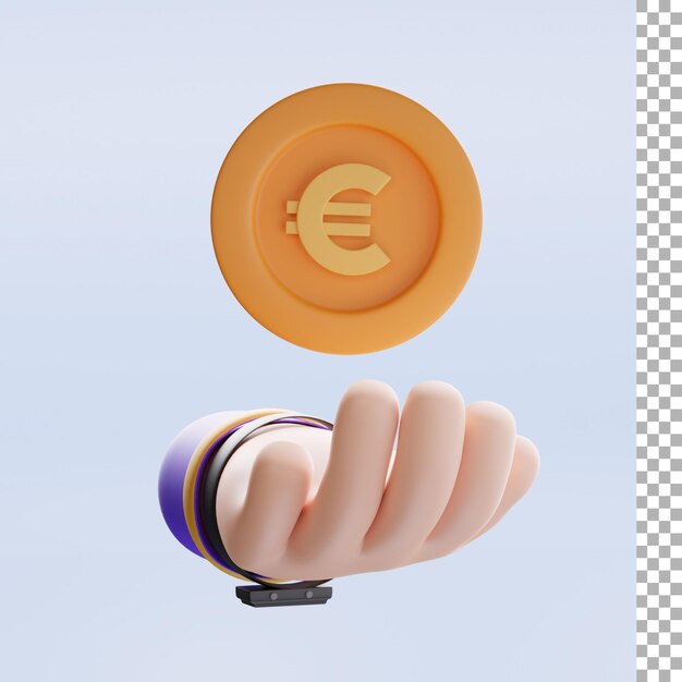 Hand mit euro-münze 3d-symbol