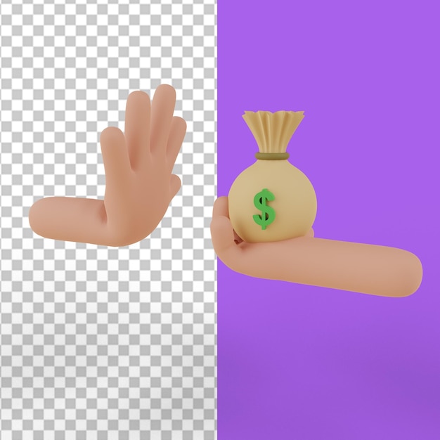 Hand mit geldbeutel 3d render