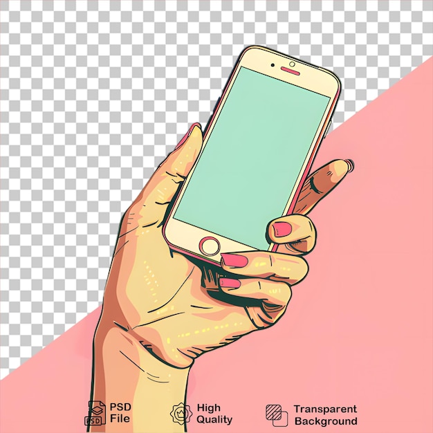 PSD hand mit smartphone mobil-mockup isoliert auf durchsichtigem hintergrund