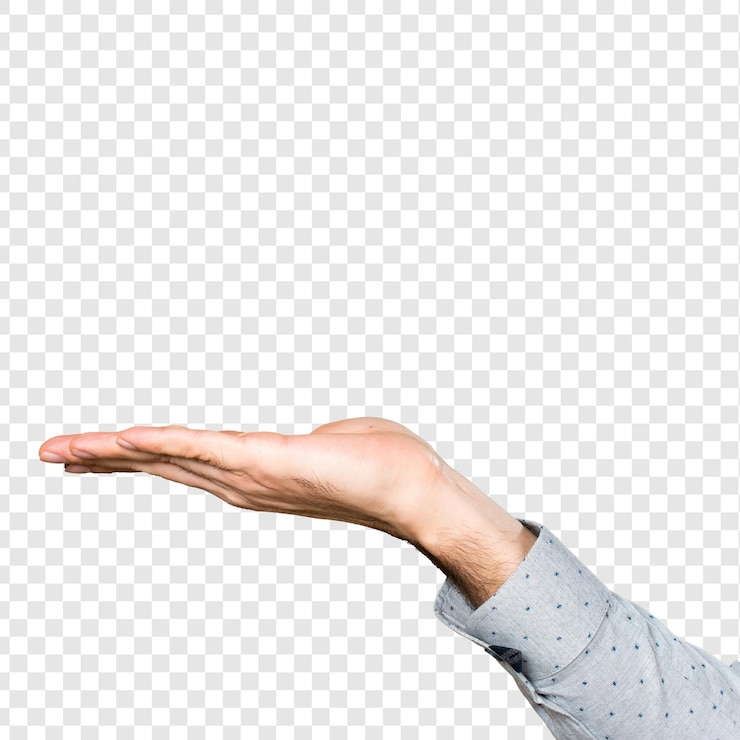 PSD hand of man holding something isolated on transparent background