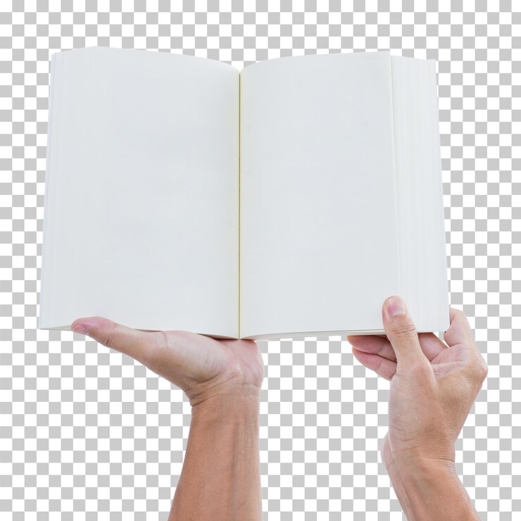Hand offenes leeres Buch isoliert