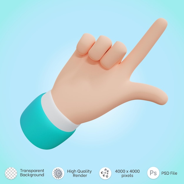 Hand posiert mit dem rechten Symbol in 3D-Rendering