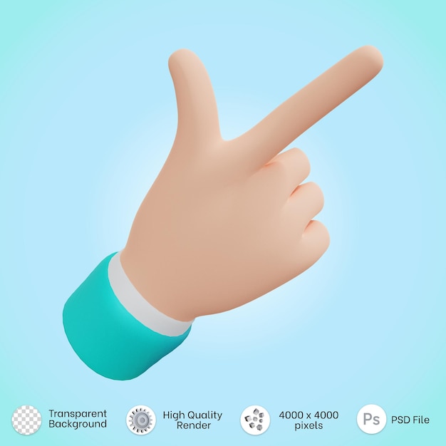 hand posing pointing right side icon in 3d rendering