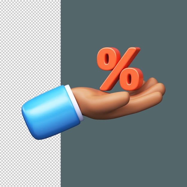 Hand präsentiert ein 3D-Prozentsymbol