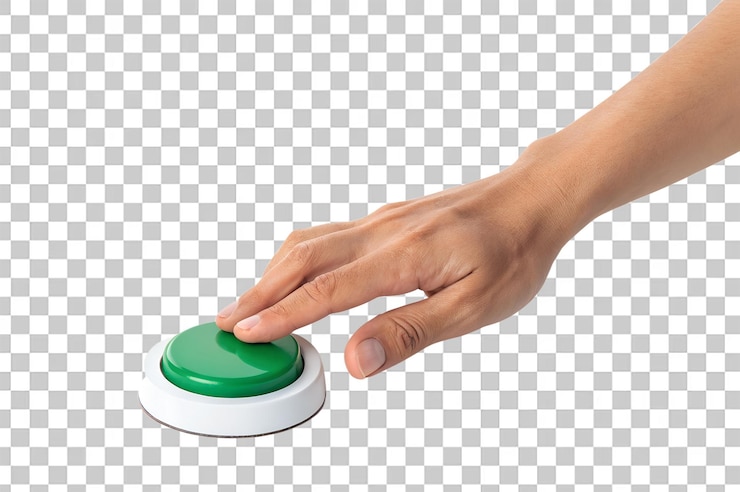PSD hand pressing a green button