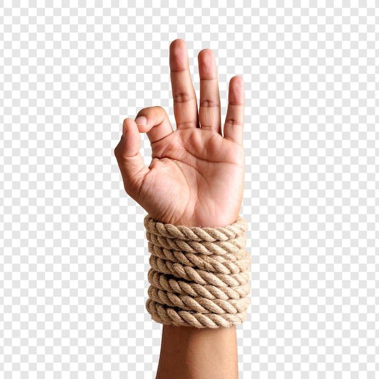 PSD hand showing ok sign with rope wrapped wrist
