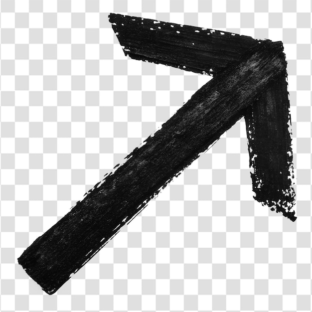 Hand Sketched Black Arrow With Brush Stroke Texture Pointing Top Right on a Transparent Background
