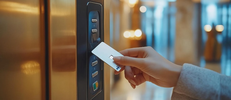 PSD hand using card key to access building