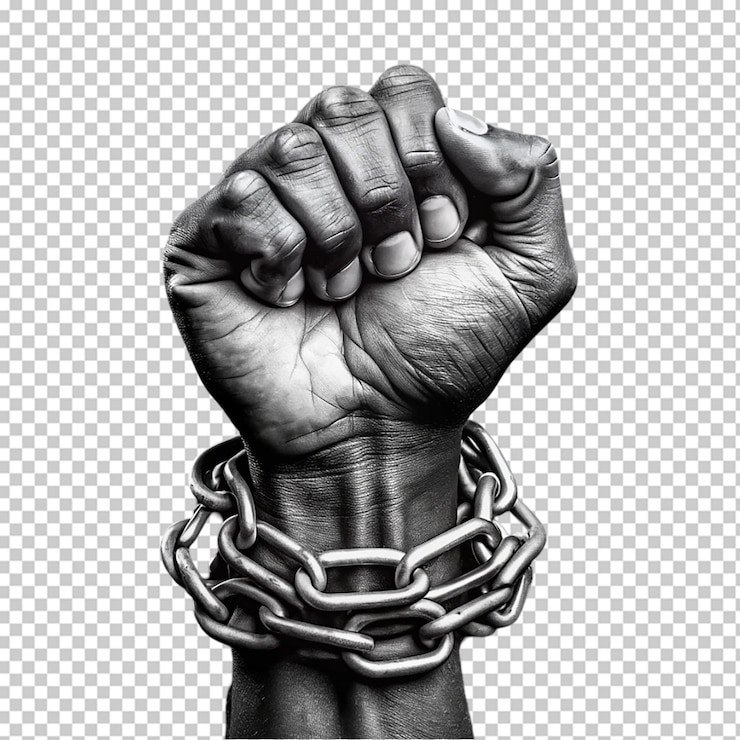 PSD hand with fingers gathered towards fists with handcuffs on hands