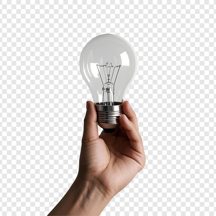 PSD hand with light bulb isolated on transparent background