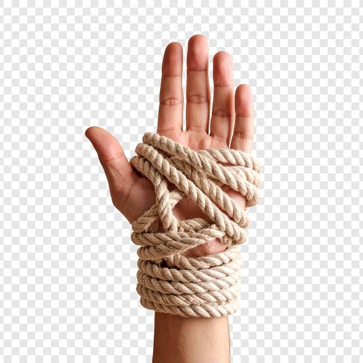 PSD hand wrapped in rope beige rope on hand detailed rope wrapping