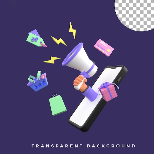 Handgeste Smartphone Megaphon Online-Shop-Symbol 3d
