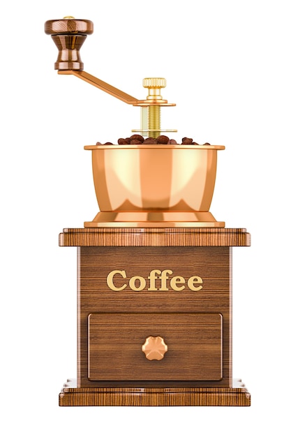 Handgetriebener Holzkoffemühle mit 3D-Rendering auf durchsichtigem Hintergrund