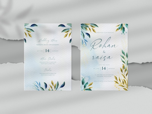 PSD handgezeichnete aquarell blumenhochzeit mit einladungskartenmodell