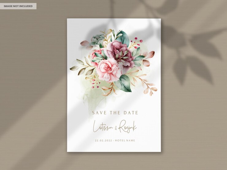 PSD handgezeichnete aquarell-hochzeitseinladungskarte mit blumenmuster