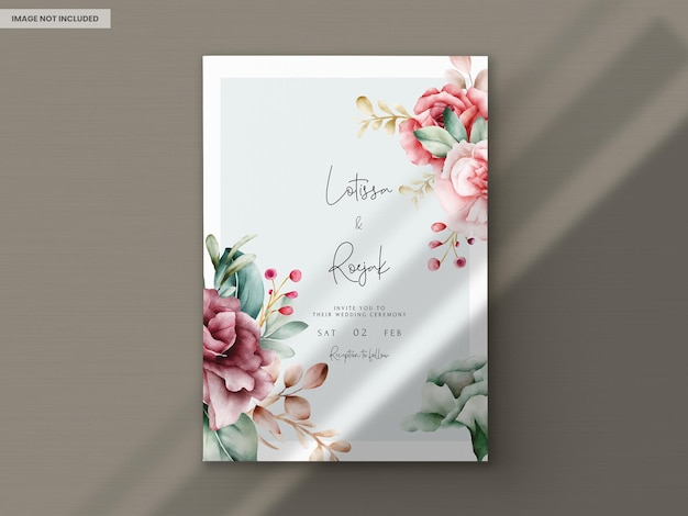 Handgezeichnete Aquarell-Hochzeitseinladungskarte mit Blumenmuster