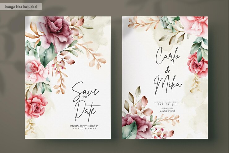 PSD handgezeichnete aquarell-hochzeitseinladungskarte mit blumenmuster