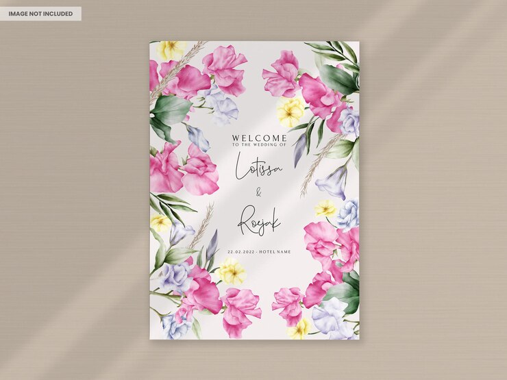 handgezeichnete aquarellblumenhochzeitseinladungskarte