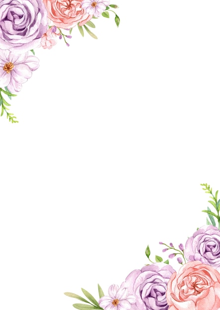 Handgezeichnete Aquarelle von lila und orangefarbenen Rosen