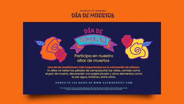 Handgezeichnete dia de muertos-facebook-vorlage