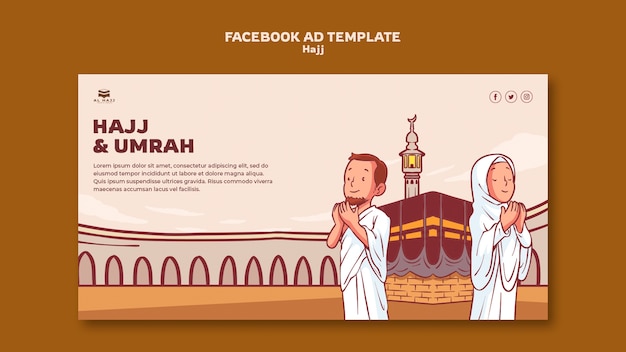 Handgezeichnete Hajj-Feier-Facebook-Vorlage