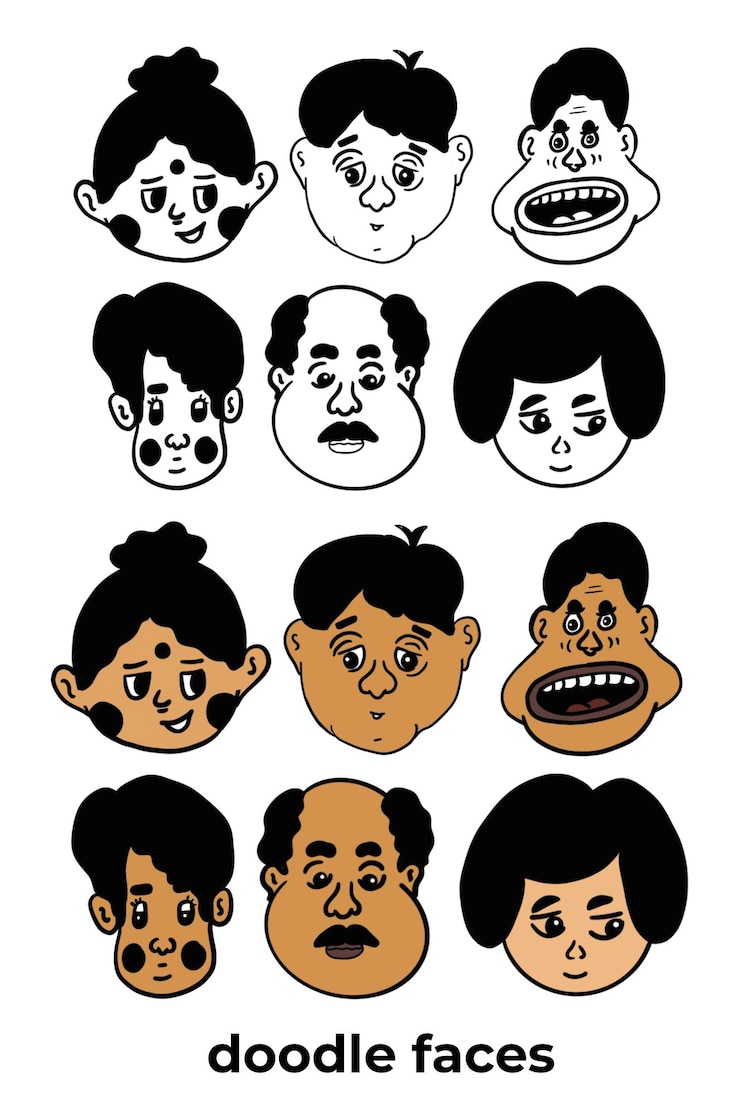 PSD handgezeichnete illustrationen von gesichtern mit gesichtsausdrücken