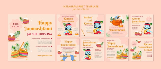 Handgezeichnete Instagram-Beiträge zur Janmashtami-Feier