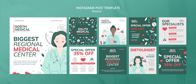 Handgezeichnete Instagram-Posts für die medizinische Versorgung
