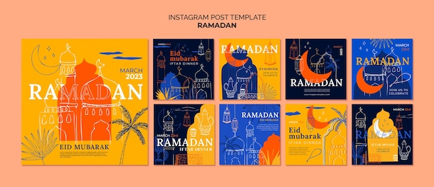 PSD handgezeichnete instagram-posts zur ramadan-feier